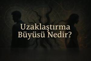 Uzaklaştırma büyüsü nedir sorusunu anlatan görsel – iki kişinin arasına giren enerjisel uzaklaşma